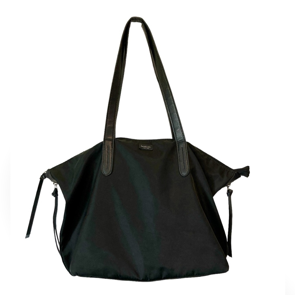 Botkier NY Canvas Purse Shoulder Bag Top Zip Faux Leather Trim Polyester Black